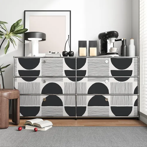 Miniatura 7 de VEELIKE Papel tapiz moderno de mediados de siglo en blanco y negro, papel tapiz geométrico abstracto para dormitorio, baño, 17.7 x 118 pulgadas