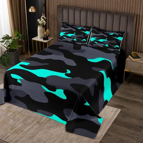 Miniatura 11 de Erosebridal Juego de colcha de camuflaje marrón tamaño individual, juego de colcha de camuflaje militar, juego de ropa de cama de arte abstracto