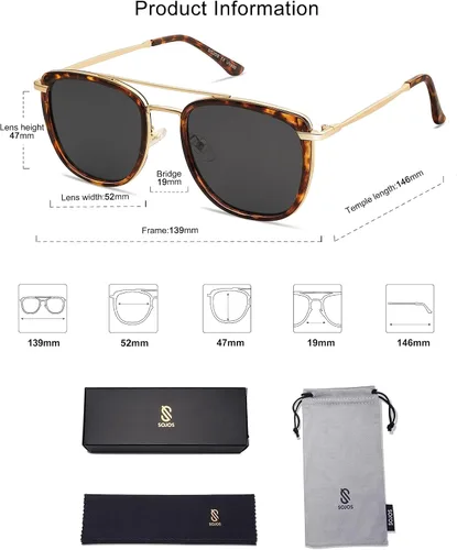 Miniatura 5 de SOJOS Gafas de sol polarizadas cuadradas estilo aviador retro para mujeres y hombres, gafas de sol vintage para mujer, UV400 SJ2180