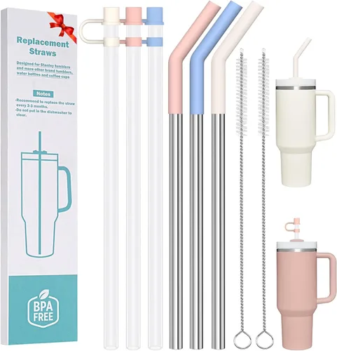 Miniatura 14 de HEYSKAY Popote reutilizable compatible con Hydro Flask botella de agua de boca ancha de 18 a 64 onzas con 2 cepillos para popotes, 6 popotes 6