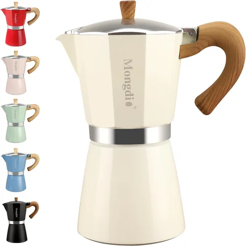 Miniatura 15 de Mongdio Cafetera de café expreso Moka Pot, cafetera cubana, cafetera de estufa Moka Italian Espresso Greca, cafetera percoladora, 3 tazas de Negro