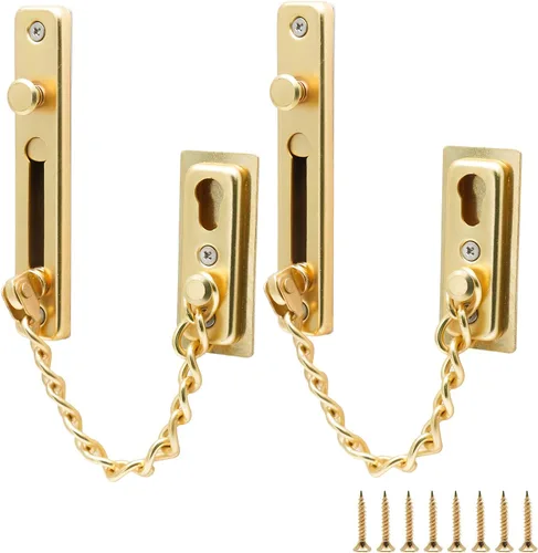 Bonsicoky Paquete de 2 cerraduras de cadena de puerta con resorte, protector de cadena de seguridad de acero inoxidable, cerradura de prensa Oro