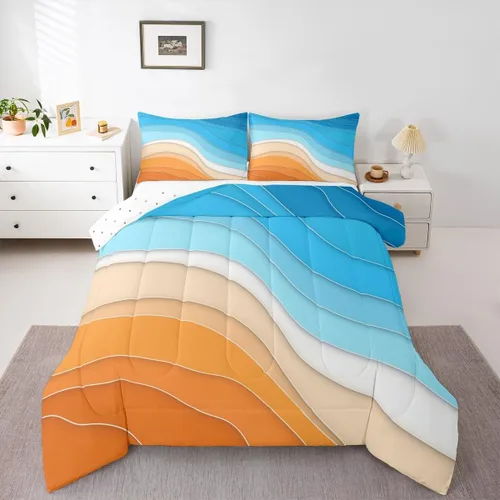 Miniatura 18 de Erosebridal Juego de edredón a rayas azules, juego de ropa de cama tamaño King, juego de ropa de cama moderno minimalista y colecciones con temática
