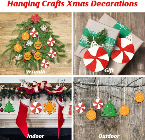 Miniatura 5 de Collabell Kit de manualidades de pintura de madera de Navidad, pinta tus propios adornos de Navidad, rebanadas de madera sin terminar, manualidades