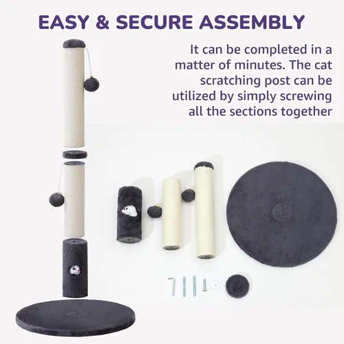 Miniatura 6 de Woochpet Poste rascador de gatos de 33 pulgadas de alto para adultos, poste rascador grande resistente con bola colgante con divertido agujero