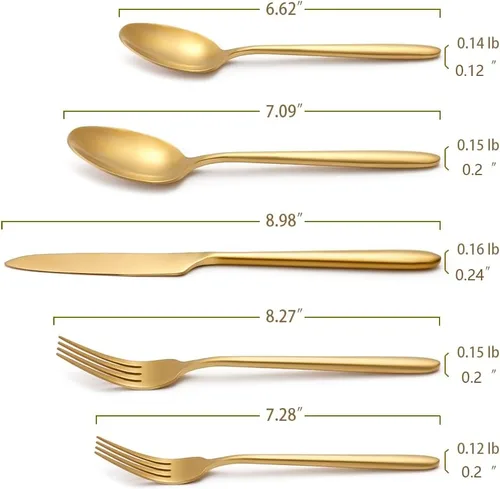 Miniatura 2 de DEACORY Juego de cubiertos de oro mate, acabado cepillado, mango de goteo de latón pesado, acero inoxidable, 20 piezas, servicio para 4