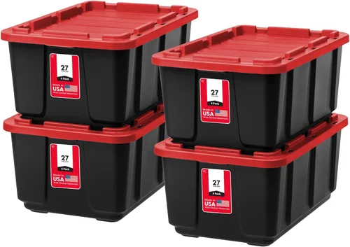 Miniatura 13 de IRIS USA Paquete de 4 contenedores de almacenamiento de 27 galones con tapas, fabricados en Estados Unidos, contenedores de plástico resistentes