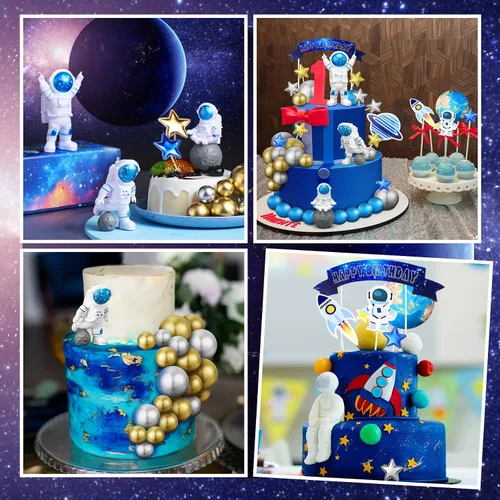 Miniatura 2 de Epakh 24 piezas de astronauta espacio para tortas espaciales, decoración de tartas, figura de astronauta, suministros para fiesta de cumpleaños, Azul