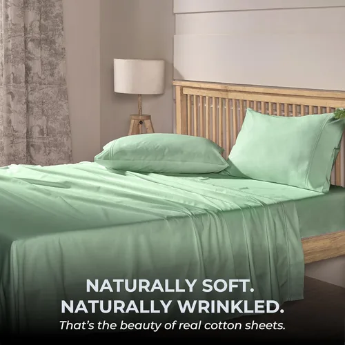 Miniatura 7 de Sábanas de Cama de Algodón 100% Natural Juego de Sábanas Cal King de Tejido Satinado de Una Sola Capa de 500 TC Ropa de Cama Sólida Transpirable
