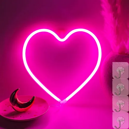 Miniatura 7 de Luces de corazón de neón – Lámpara de corazón LED rosa, decoración para el hogar, regalos colgantes, funciona con USB / pilas para dormitorio, sala