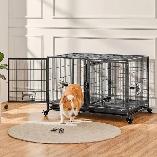 Miniatura 3 de Yaheetech Jaula Apilable para Perros con Divisor de 43'' Rodante Jaula de Servicio Pesado para Perros con Parte Superior Abierta/2 Bandejas