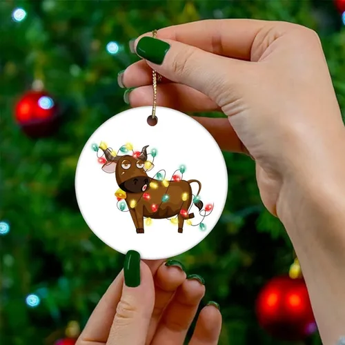 Miniatura 4 de Cheyan Animales y luces de vaca adorno de Navidad, adorno de árbol de Navidad para decoración del hogar, adorno de porcelana, adorno colgante
