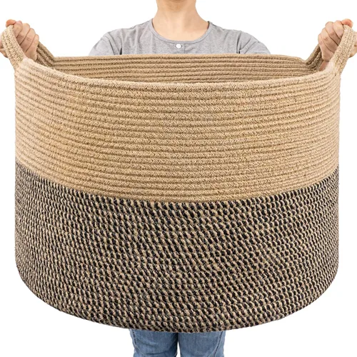 Miniatura 23 de Goodpick Cesta de manta de 65 litros, 19.7 x 12.6 pulgadas, cesta de cuerda de algodón, para sala de estar, organizadores de juguetes