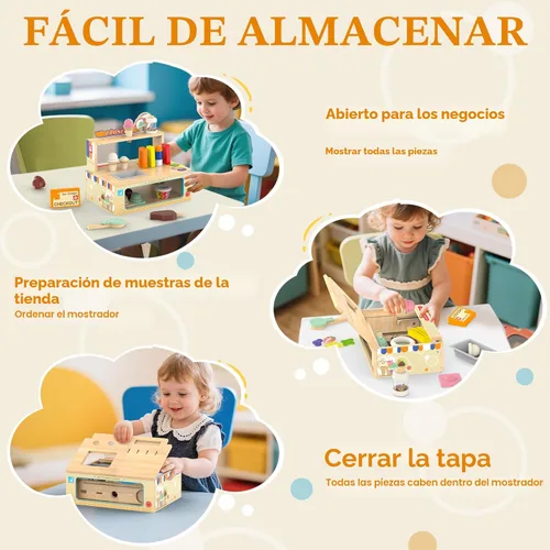 Miniatura 3 de Juego de juguetes plegables de madera para helados, tienda de alimentos para niños pequeños, 52 piezas para niños con almacenamiento, juego
