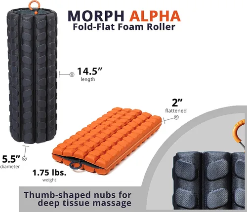 Miniatura 2 de Brazyn Morph Rodillo de espuma (Alfa-Naranja): Rodillo de espuma plegable de viaje para alivio del dolor, recuperación muscular después