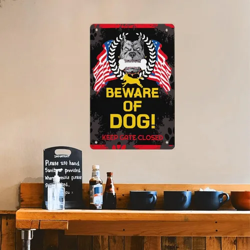 Miniatura 8 de BOBA BLANKET Letrero de metal con texto en inglés «Beware Of Dog» para decoración de pared, divertido cartel de arte para bar de café, 12 x 8