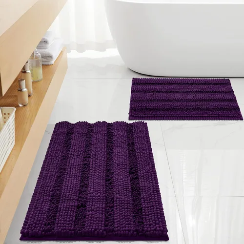 Miniatura 9 de FLOLEOPA Juego de 2 tapetes de baño de felpilla gruesa y peluda, antideslizantes, parte inferior de goma termofusible para baño, alfombras de baño
