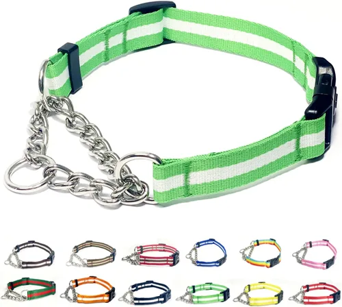 Miniatura 10 de Collar Martingale para perros, collares de nailon ajustables con hebilla de liberación rápida, rayas multicolores, cadena de acero inoxidable
