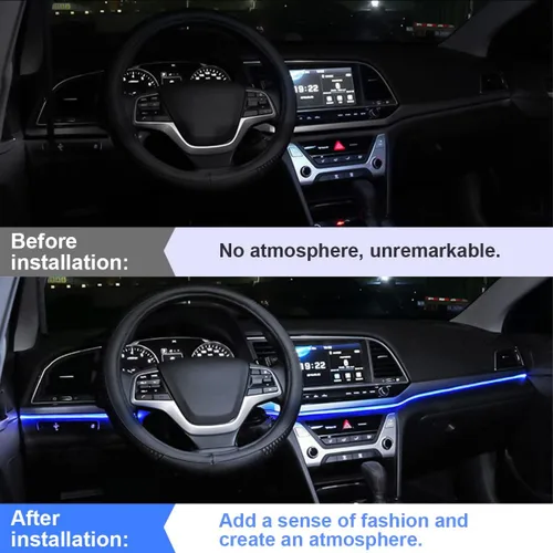 Miniatura 4 de Tira de luces LED para el interior del automóvil, 16 pies de luz de neón con borde de costura para encendedor de cigarrillos automáticos, kits