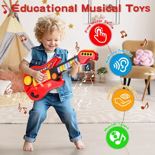 Miniatura 3 de Guitarra-Piano Infantil 2-en-1 Instrumento Musical, Guitarra para Niños Pequeños de 3-5 Años, Niños y Niñas, Juguete Educativo Ajustable, para Rojo