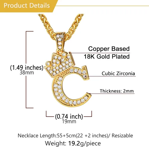 Miniatura 6 de U7 Collar con inicial de la A a la Z, dije de letra helada con cadena de 22 a 24 pulgadas, para hombres y mujeres, con nombre del alfabeto de hip
