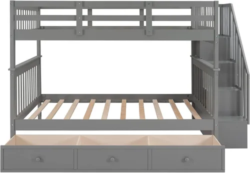 Miniatura 8 de Literas de tamaño matrimonial con cajones y escaleras, marco de cama de madera con almacenamiento para niños, adolescentes y adultos, desmontable