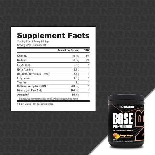 Miniatura 3 de NutraBio Base Pre-Entrenamiento Polvo 200mg Cafeína, Energía Sostenible, Enfoque, Resistencia, Bomba, Sin Azúcar Preentrenamiento Limpio