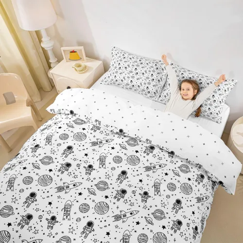 Miniatura 3 de Juego de ropa de cama tamaño individual, diseño de astronauta, diseño de galaxia, astronauta, reversible, universo, estrellas, funda de edredón