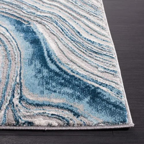 Miniatura 5 de SAFAVIEH Meadow Collection - Alfombra para pasillo, 2 x 7 pies, azul y gris, diseño abstracto moderno, no desprende pelusa y de fácil cuidado, ideal