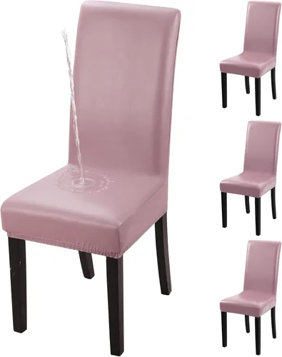 Miniatura 9 de YISUN Fundas para sillas de comedor, cuero sintético macizo, impermeable y resistente al aceite, elásticas, protectoras (negro, paquete de 4)