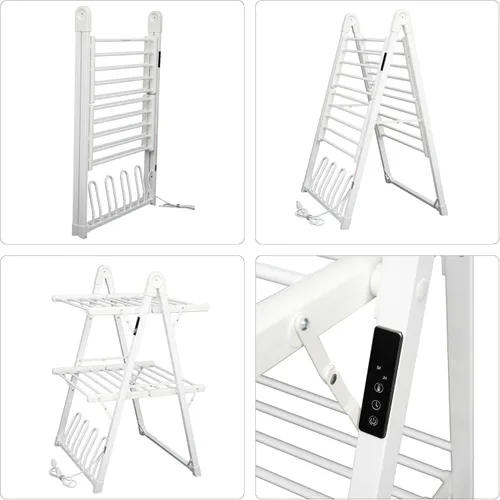 Miniatura 8 de Estante eléctrico de secado de ropa calentado, secadora de ropa plegable con calefacción y temporizador de apagado, tendedero para ropa, zapatos