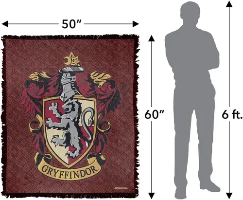 Miniatura 2 de Manta de Harry Potter, 50 x 60 pulgadas, tapiz tejido original de Gryffindor, mezcla de algodón, manta con flecos
