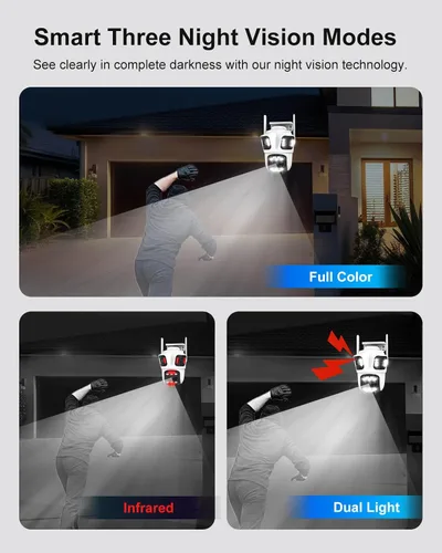 Miniatura 6 de Cámara de seguridad para exteriores de triple lente WiFi de 9 MP, tres cámaras en una, panorámica/inclinación de 360°, seguimiento automático