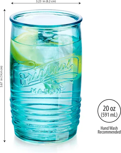 Miniatura 2 de Glaver's Juego de 4 vasos originales Mason Collins de colores surtidos para jugo, cócteles, vasos de vidrio para bebidas, lavar a mano en agua fría