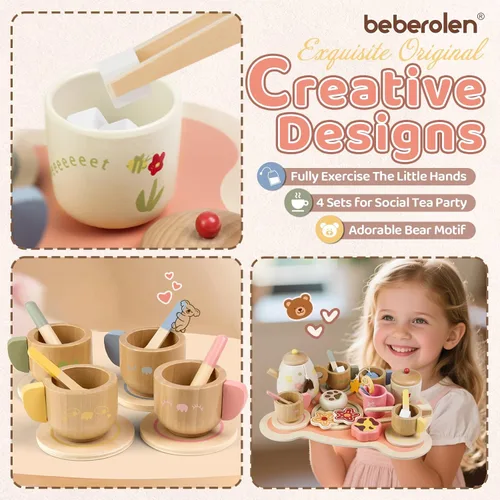 Miniatura 4 de Juego de fiesta de té Beberolen para niños pequeños de 3 a 5 años, niñas y niños, regalo de cumpleaños, juego de simulación de alimentos, juguete