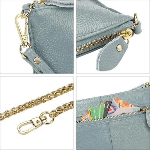 Miniatura 6 de Uromee Cartera de mano para mujer, de piel auténtica, con cadena de hombro desmontable