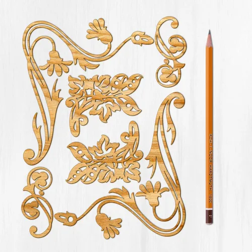 Miniatura 20 de Ajoure Lasercut Embelishments # Art Nouveau - Marcos de borde con patrón floral, chapa vintage, madera aglomerada, silueta de madera contrachapada