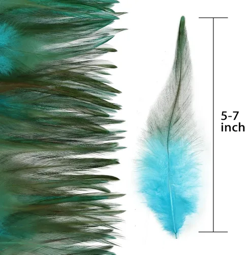 Miniatura 2 de Plumas para manualidades, 240 piezas de 5-7 pulgadas de color azul agua, plumas de gallo Saddle Hackle, plumas a granel para bodas, fiestas en casa