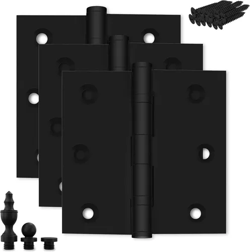 Miniatura 25 de Bisagra de puerta de latón macizo, rodamiento de bolas pulido de 3.5 x 3.5 pulgadas con puntas decorativas de rosca incluidas, juego de 2 bisagras