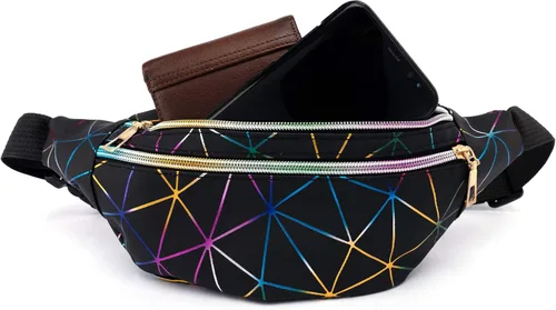 Miniatura 7 de 2 piezas holográficas negro oro azul rosa brillante plata púrpura Fanny Pack para mujeres gran linda cintura riñonera riñonera bolsa brillante