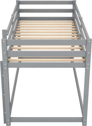 Miniatura 6 de Harper & Bright Designs Litera baja individual sobre individual, litera de madera individual para niños con escalera, marco de litera de suelo