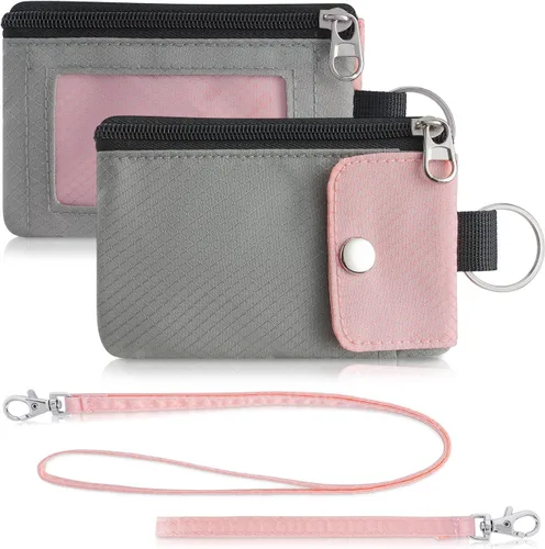 Miniatura 18 de Artpaxy Cartera minimalista para hombres y mujeres, llavero con bloqueo RFID, con cremallera, pequeña cartera con ventana de identificación, 2