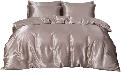 Miniatura 21 de Juego de funda de edredón de satén, tamaño individual e individual XL, ropa de cama de lujo suave y sedosa, funda de edredón de satén sedoso de 600