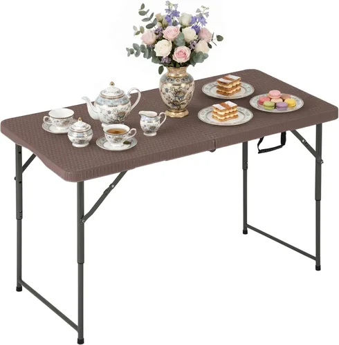 Miniatura 15 de Mesa Plegable de 6 Pies de Plástico Resistente Plegable con Asa de Transporte para Fiesta de Jardín, Picnic, Camping, Barbacoa, Comedor, Cocina