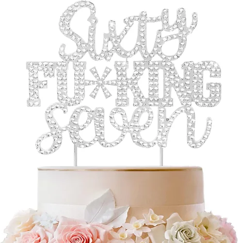 Miniatura 64 de LINGTEER Veintiún divertidos adornos dorados para tartas con diamantes de imitación – Saludos a los 21 años de edad, decoración de centros de mesa