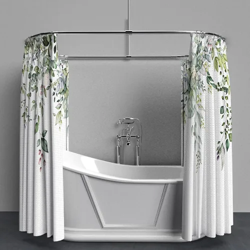 Miniatura 3 de Yeele Cortinas de ducha con diseño de hojas verdes, cortinas de ducha de tela de flores silvestres para baño, cortina de baño de plantas florales