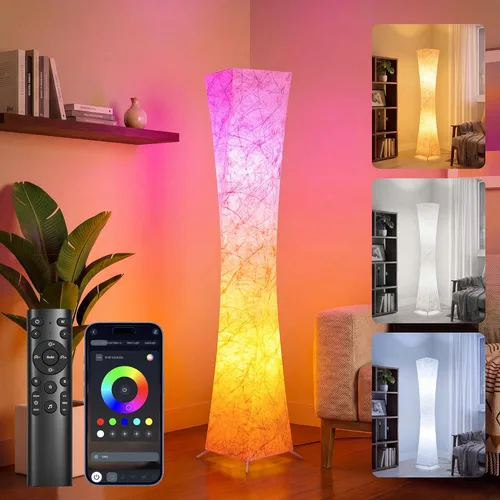 Lámpara de pie RGB, lámpara LED inteligente que cambia de color, sincronización de música, control remoto mediante aplicación, lámpara de pie de 157