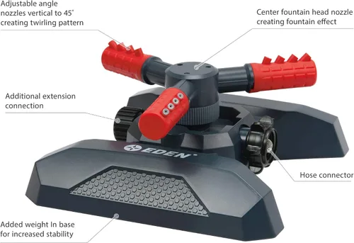 Miniatura 2 de Eden 94120 - Aspersor giratorio automático para césped y jardín para patio, cobertura de área grande con juego de inicio de conexión rápida, base