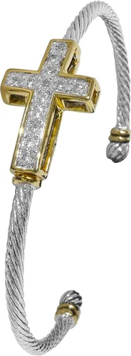 John Medeiros Celebration - Pulsera pequeña de alambre con cruz de pavé, pulsera de cruz con piedras de circonita cúbica como un regalo inspirador
