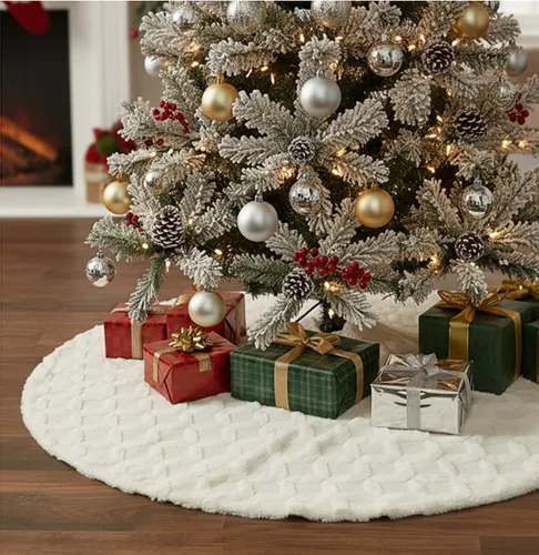Miniatura 2 de Falda de árbol de Navidad de 36 pulgadas, piel sintética con punto trenzado, decoración gruesa para decoración de Feliz Navidad